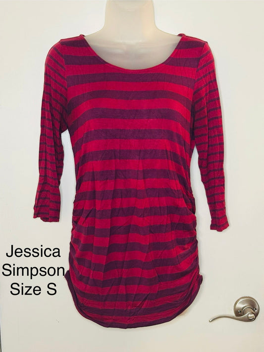 #186 Jessica Simpson Size S Maternity Pink/Purple Striped Shirt - EUC