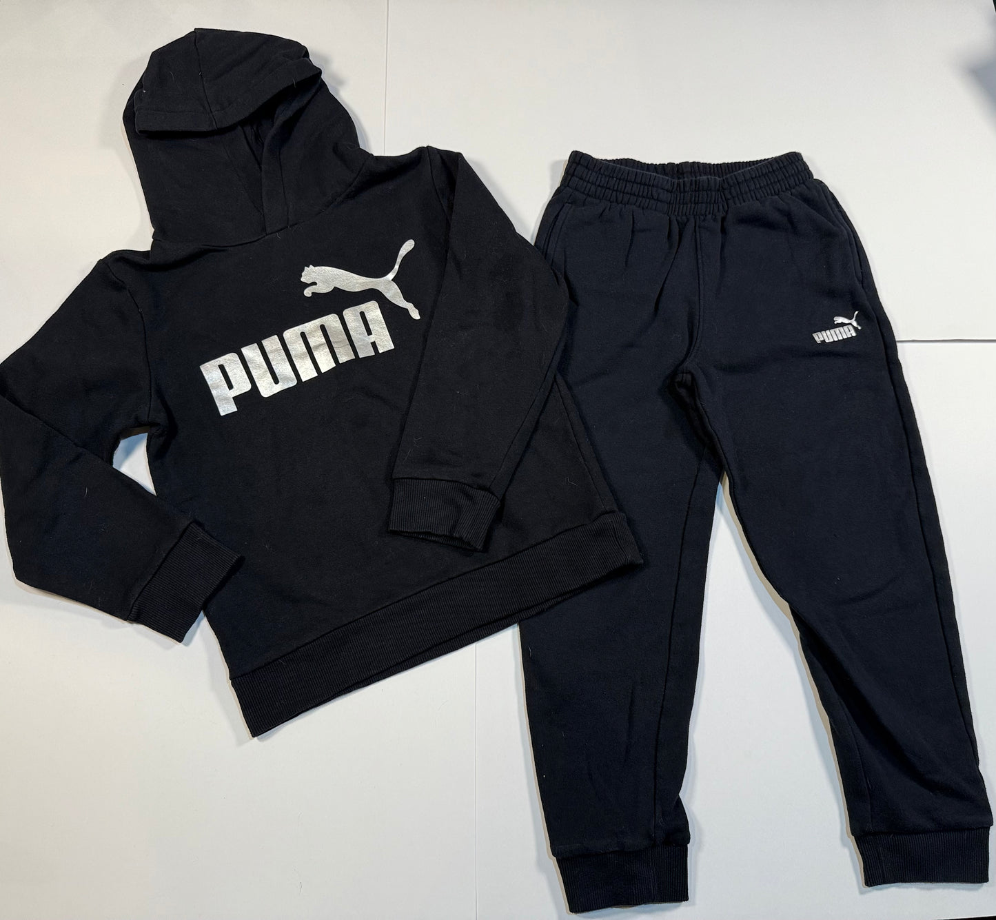 #180 Boys 7/8 Small Puma Black with Silver Logo Hoodie Set