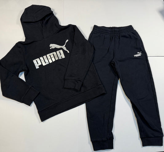 #180 Boys 7/8 Small Puma Black with Silver Logo Hoodie Set