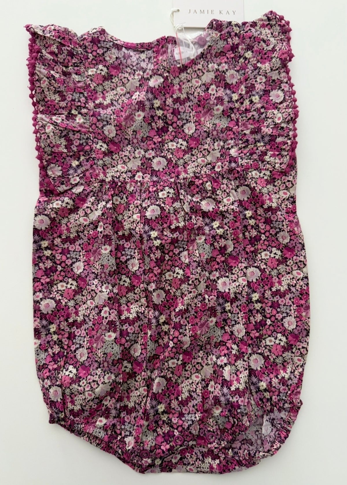 #117, Girls 2T, Jamie Kay magenta floral print bubble romper, New