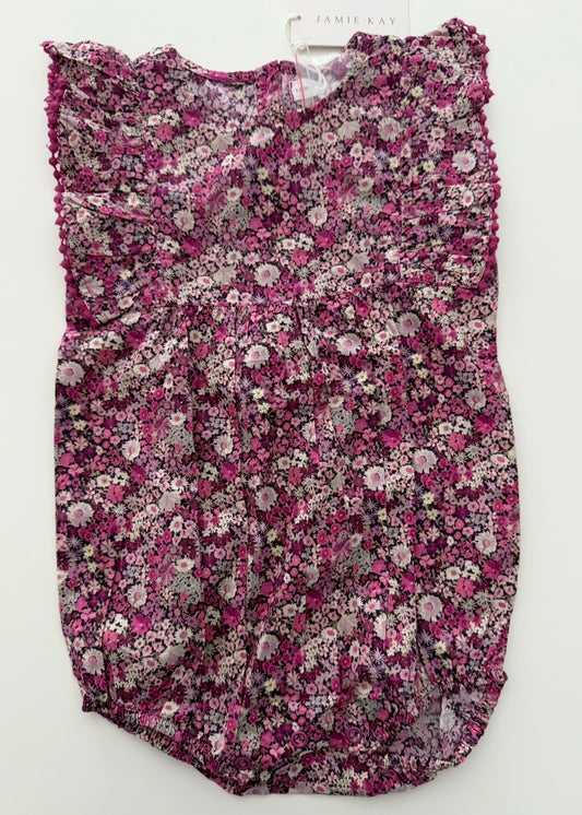 #117, Girls 2T, Jamie Kay magenta floral print bubble romper, New