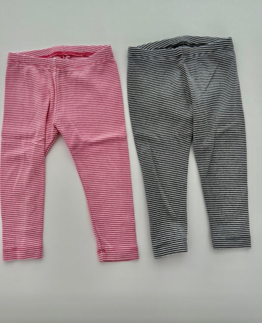#117, Girls 18M, Tea pink & dark brown striped leggings, VGUC