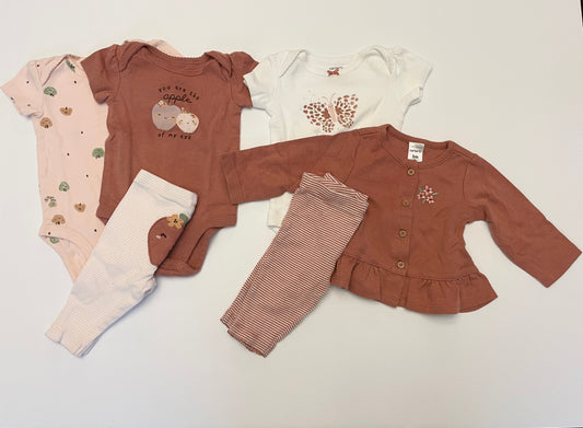 #75 - Girls 3M Carter's Short Sleeve Bundle, Apples & Butterfly - EUC