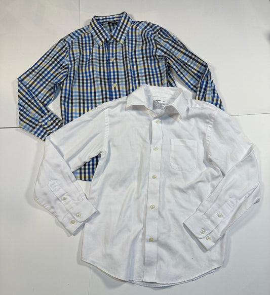 #180 Boys M (8) Dress Shirt Bundle - Cat & Jack White and Izod Blue Plaid (2 available)