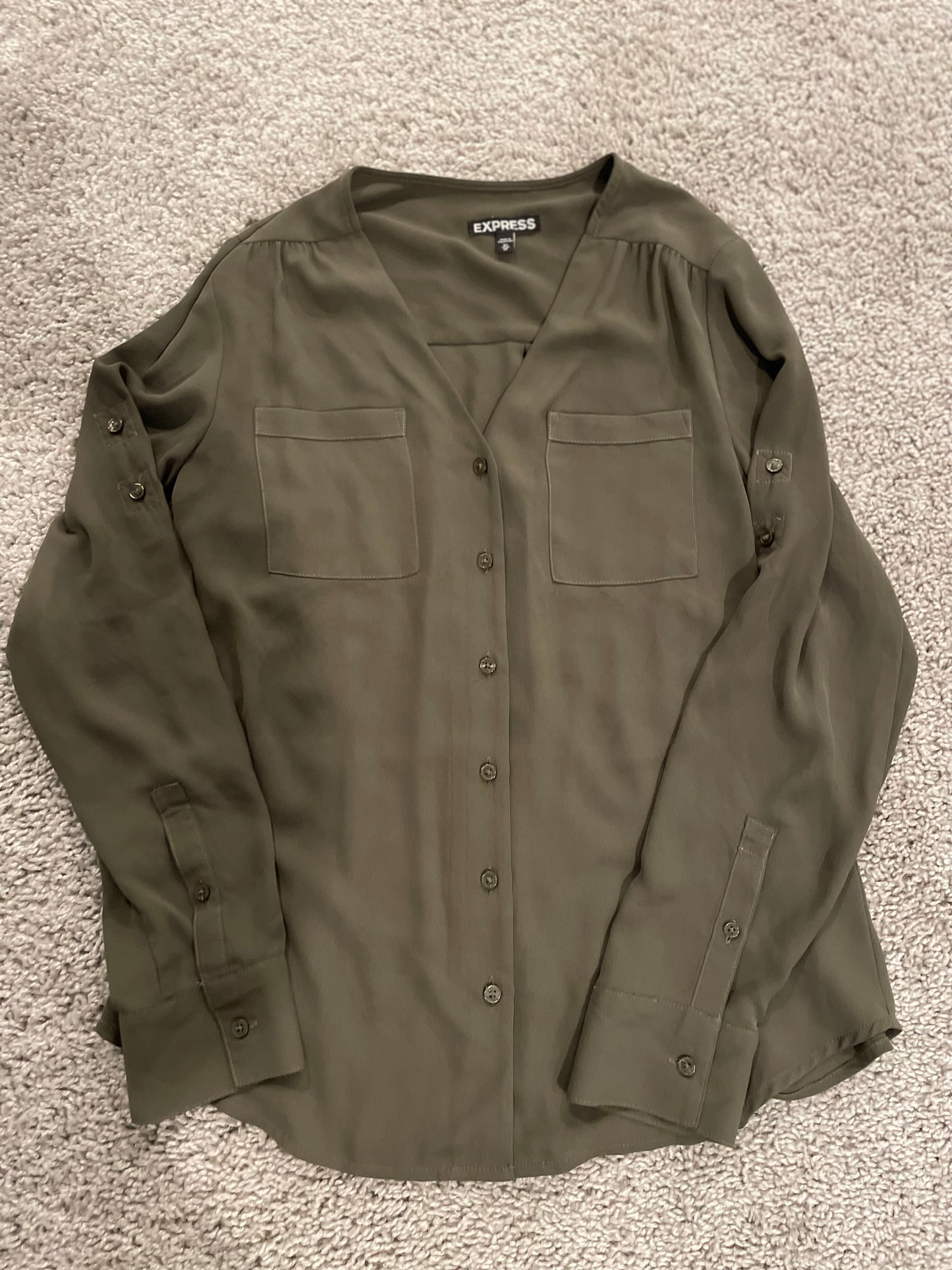 Women's XS Express Portofino Shirt Olive Green