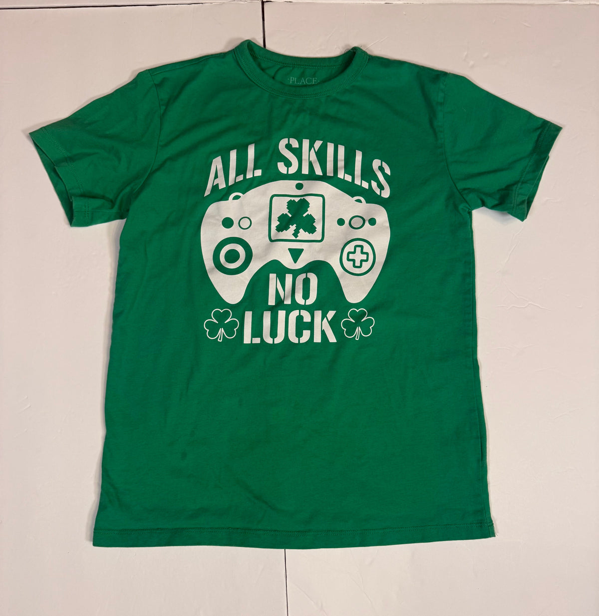 #141 Boys Large 10-12 Childrens Place Holiday Bundle- All Skills No Luck for St Patricks Day, V is for Video Games for Valentines Day, and Turkey Bowl
