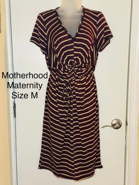 #94 Motherhood Maternity Marroon Striped Dress - size M - EUC