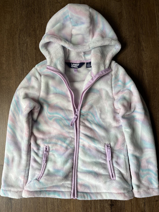 #124 EUC Lands' End Pastel Swirl Fleece Zipper Jacket Girls Size M 8