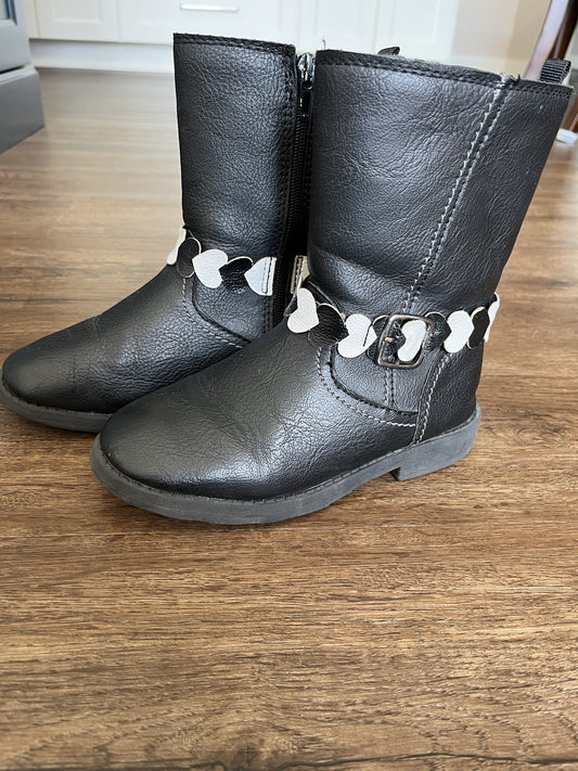 #124 Carters Black Boots w/Heart Detail Girls Size 1