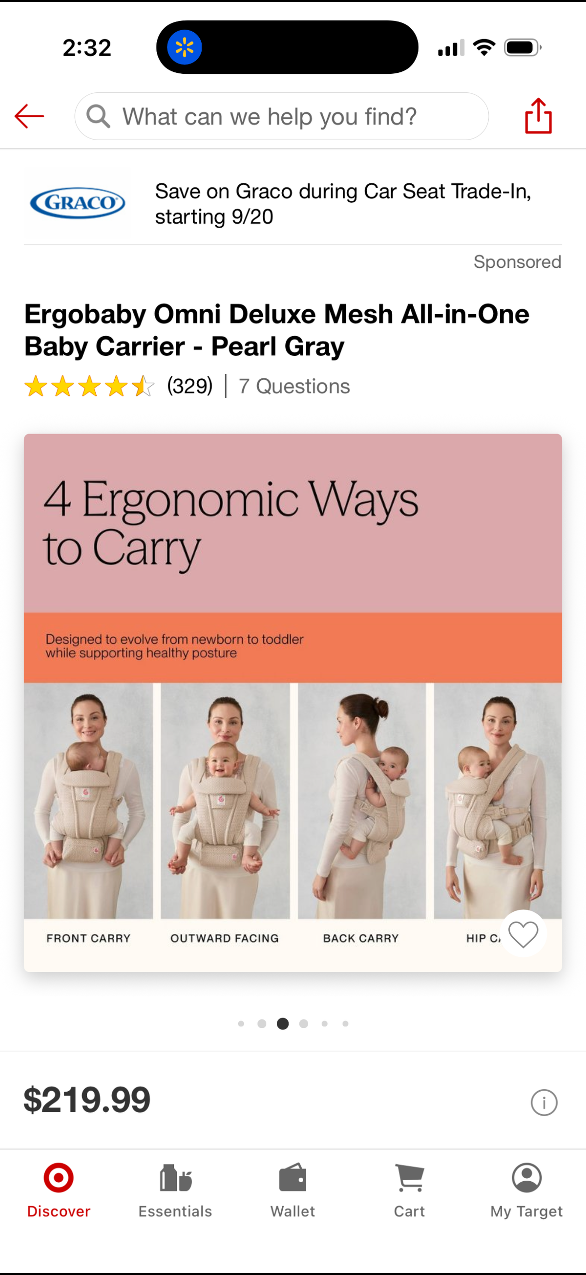 #117, Ergobaby Omni Delux Meah Baby Carrier- Pearl Gray, EUC