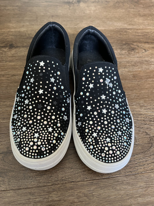 #124 Black Velvet Slip On Shoes w/sparkle detailing Girls Size 13