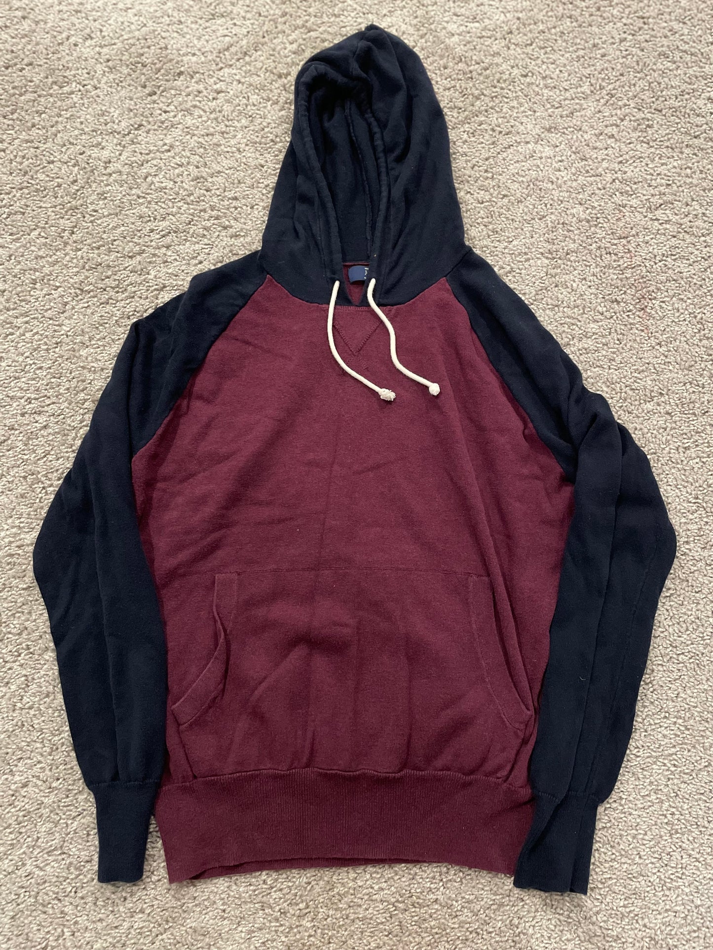 Men's L J Crew Hooded Sweater with Kangaroo Pocket - Maroon/Navy