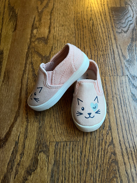 Carters Baby Girl Size 5 Cat Sneakers, Pale Pink (VGUC)