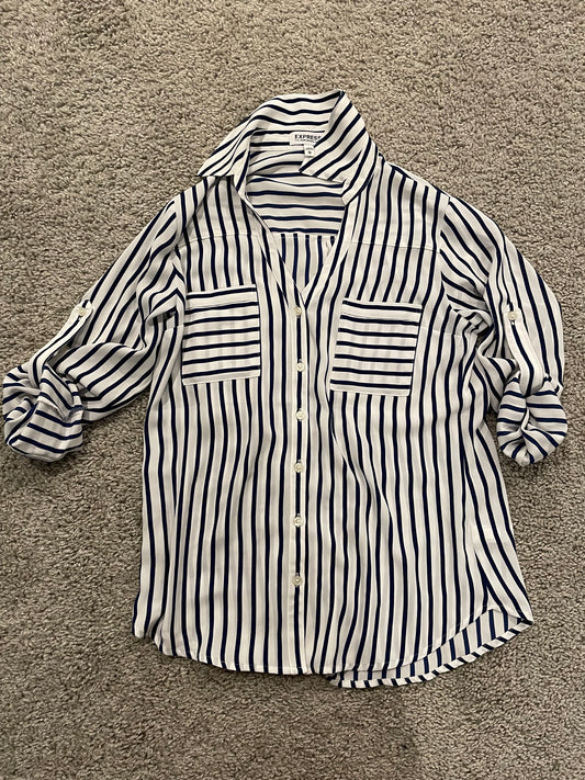 Women's XS Express Portofino Shirt Navy and White Striped