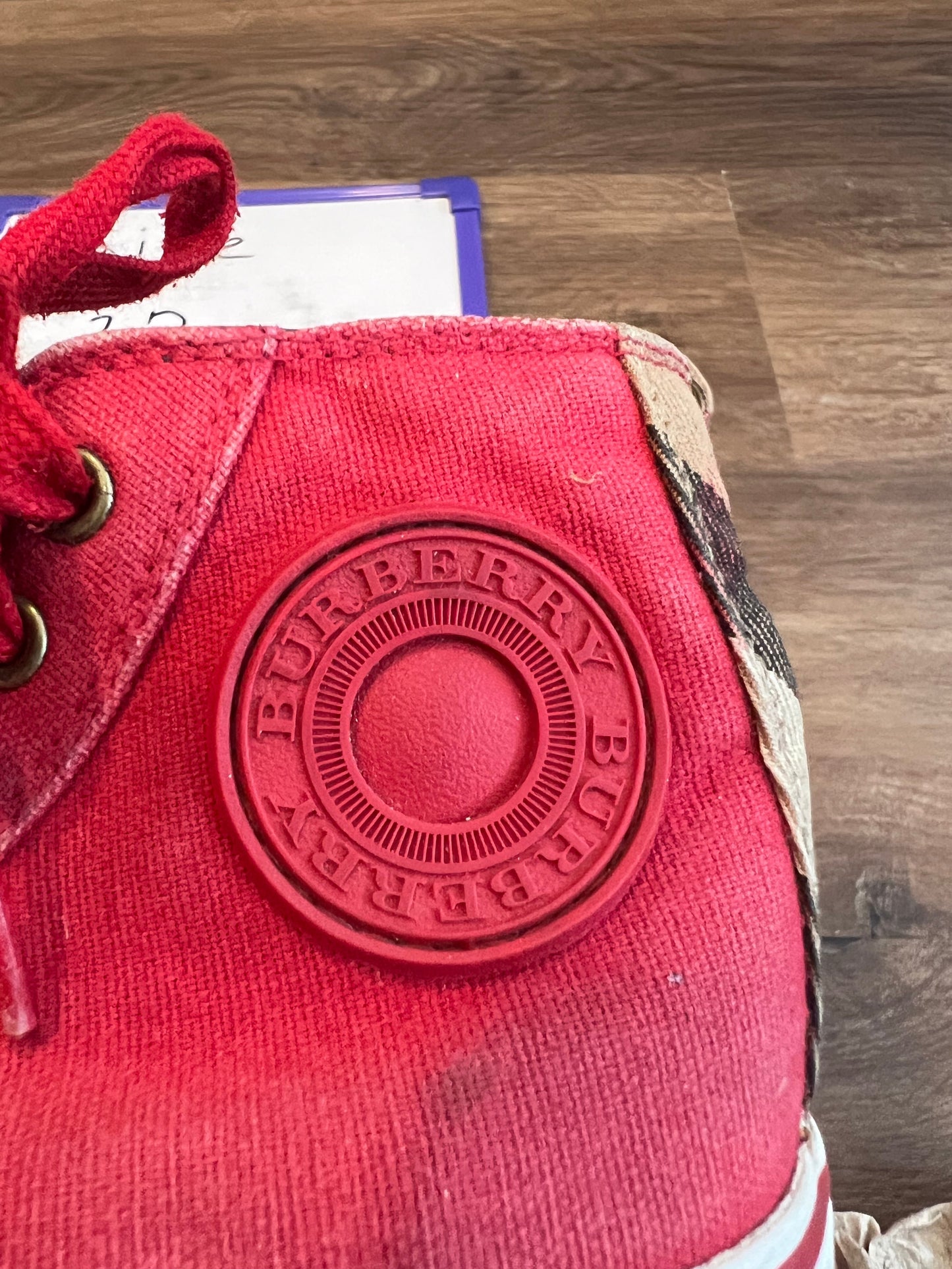 #24 size 27 Burberry red high tops
