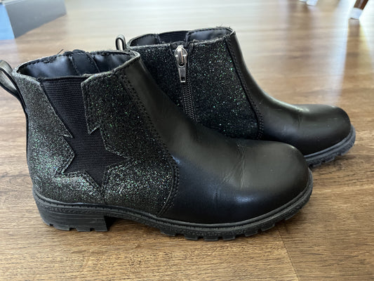 #124 EUC Lands' End Black Booties w/Glitter Details Girls Size 2