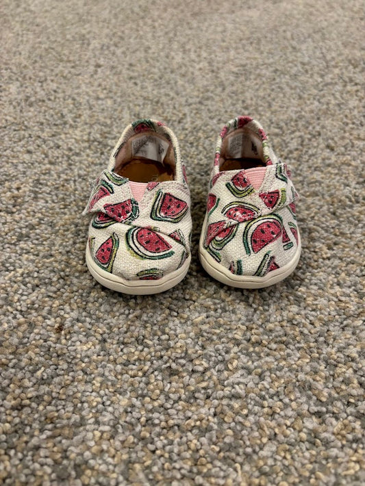 #50 REDUCED Toms Watermelon Velcro Shoes Girls Size 4 Infant/Toddler