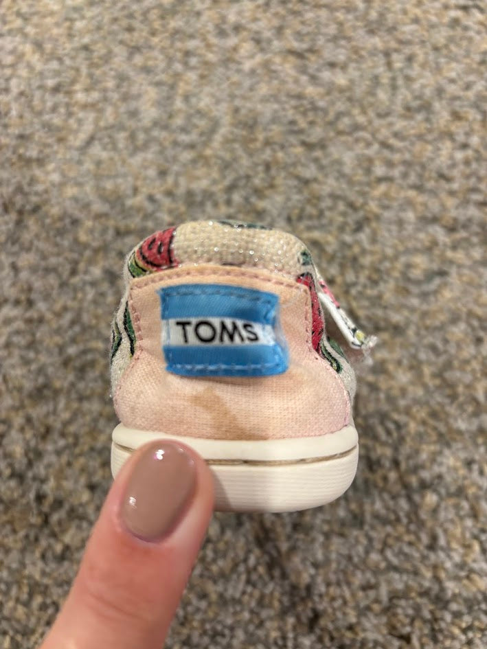 #50 REDUCED Toms Watermelon Velcro Shoes Girls Size 4 Infant/Toddler