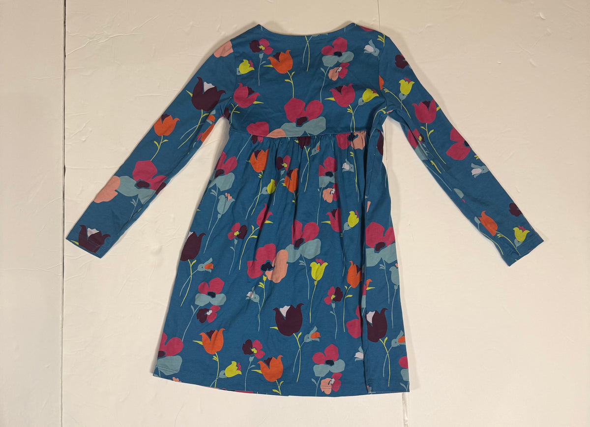 #141 Girls 5 Tea Blue Long Sleeve Dress with Pink Florals
