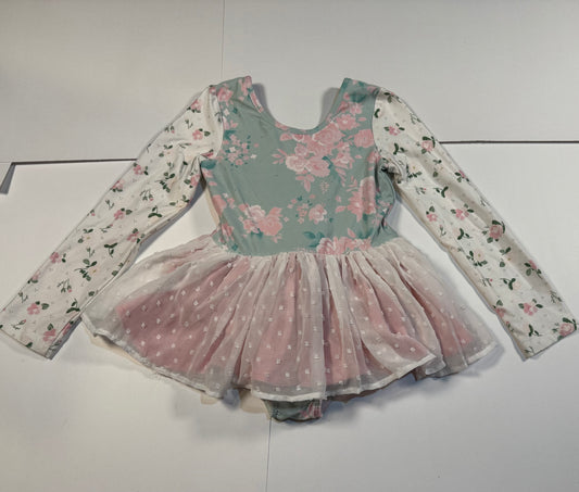 #180 Girls 5 Checky Plum Leotard with Pink and White