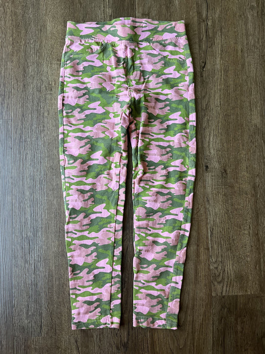 #124 EUC Pink & Green Glitter Camo Leggings Girls Size 8