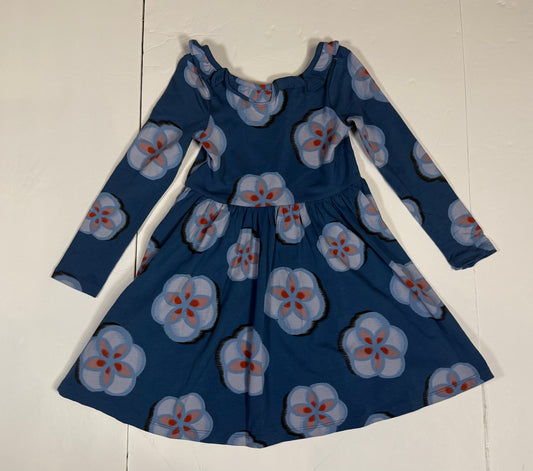 #141 Girls 5 Tea Blue Long Sleeve Dress with  Florals