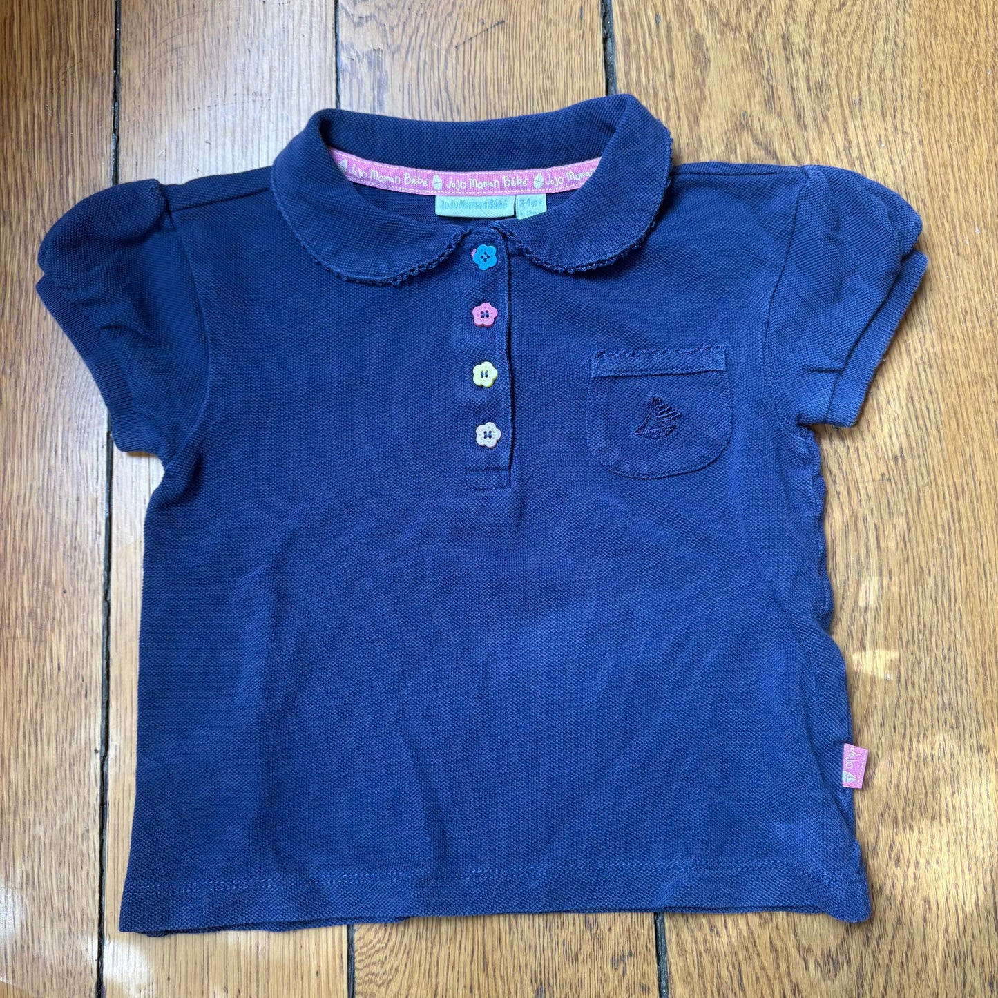 Seller 98 Girls 3-4y JoJo Maman Bebe Peter Pan Flower Button Top