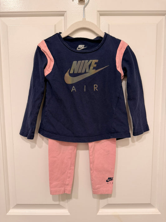 #85 Nike Navy and Pink Long Sleeve and Pant Set, Girls 24m