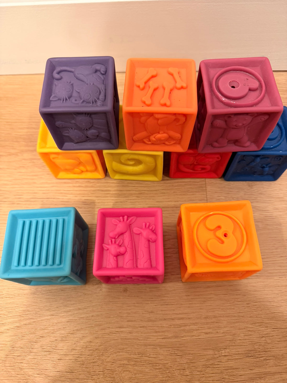 #85 10 Silicone Building Blocks with sensory sides, Baby Toys