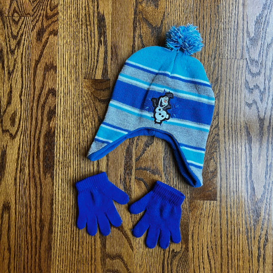 Seller #115 - Frozen Olaf Boys Winter Hat (Approx. Size 4-7) with Blue Gloves, GUC