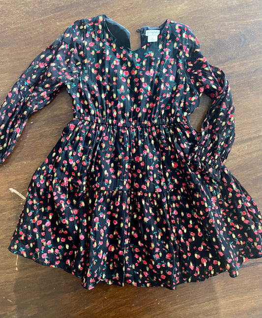 #199 Girls Crew Cuts black flower dress size 5 EUC