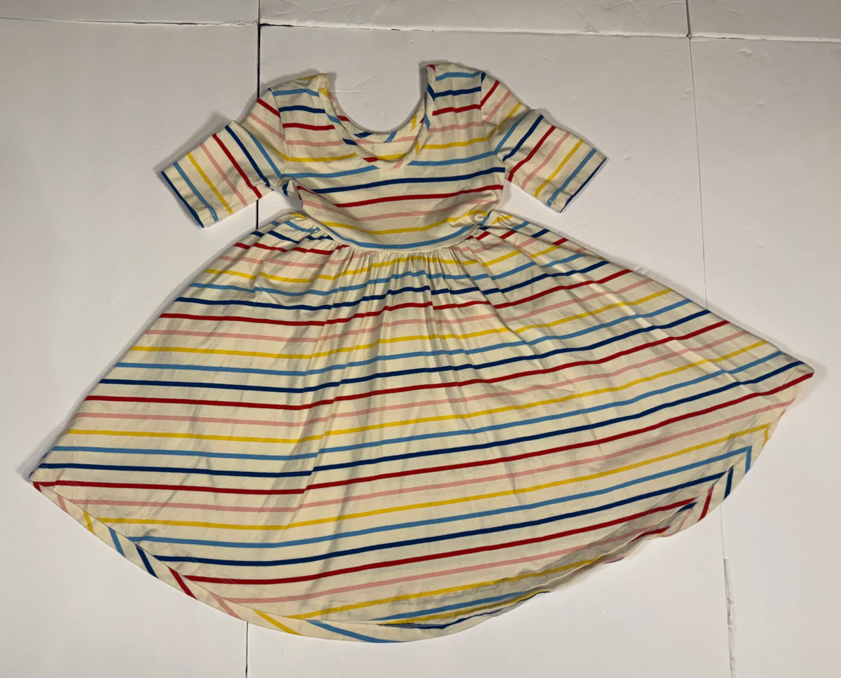 #141 Girls 5 (110) Hanna Andersson Rainbow Stripe Twirl Dress with Pockets 2 of 2 available