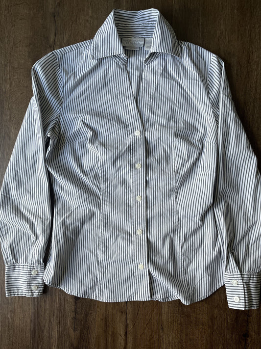 #124 Gray & White Stripe Button Down Shirt Women's Size 4