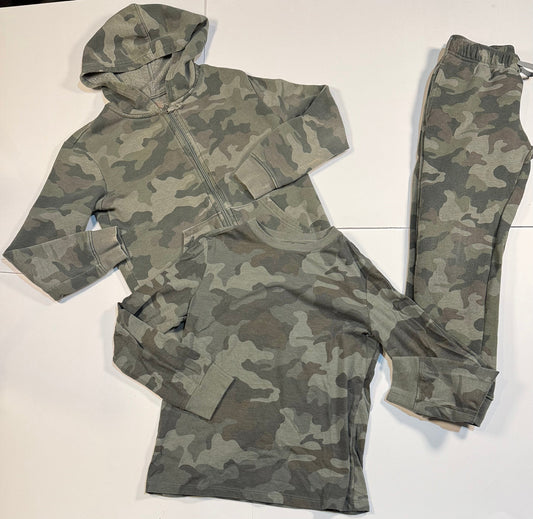 #180 Boys Medium 8 Cat & Jack Camo Bundle Long Sleeve Shirt, Hoodie and Sweat pant Joggers with Pockets and Functional Drawstring