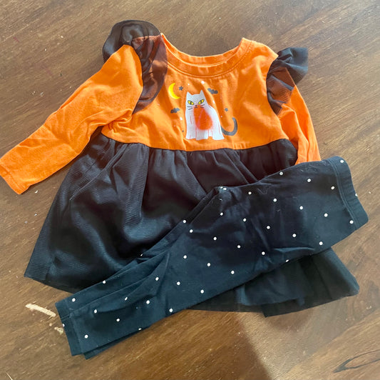 #199 Girls Cat & Jack Halloween cat tulle dress and pants set size 2T EUC