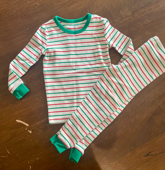 #199 Unisex Christmas striped pajamas size 2T EUC