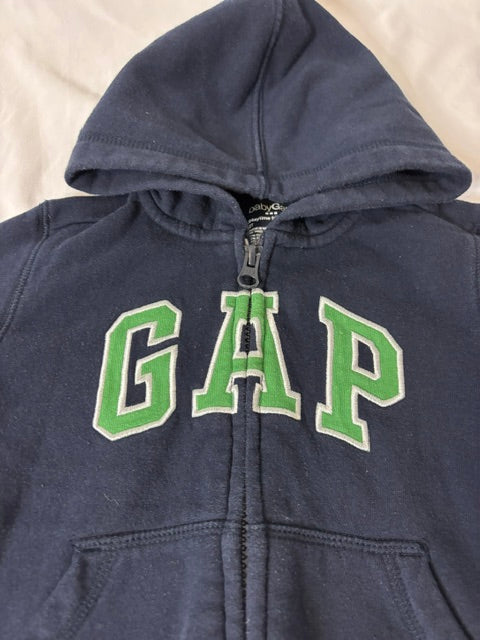#90 Gap Toddler Boy Navy Blue Logo Zip-Up Hoodie Size 2T
