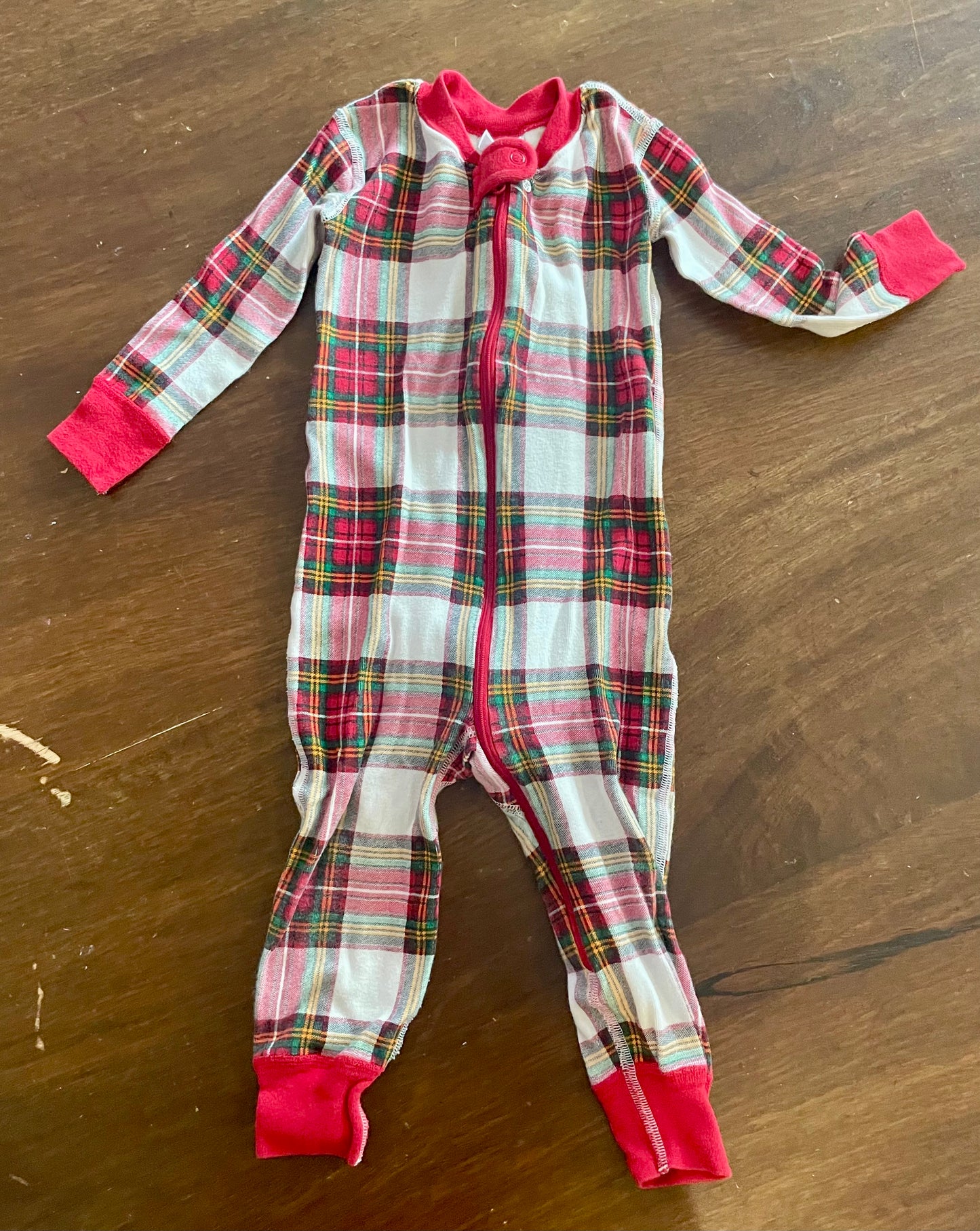#199 Girls Hanna Andersson Christmas Plaid zipper pajamas size 2T EUC