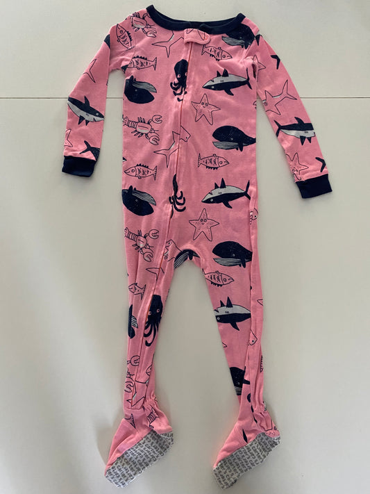 #84B- Girls 3T, Carter’s pink whale/under sea footed pajamas, GUC