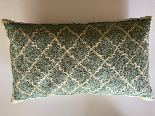 REDUCED #92 like new pottery barn decorative lumber pillow. Teal /cream.