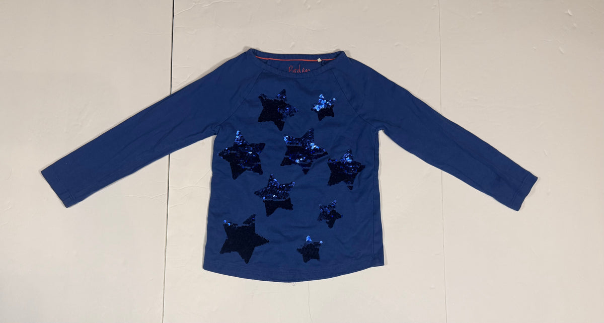 #141 Girls 5-6Y Mini Boden Sequin Star Blue Long Sleeve