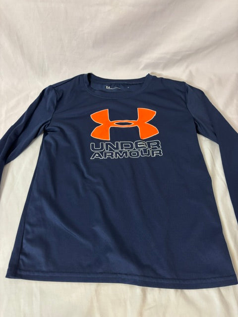 #90 Under Armour Boys Size 7 Navy Blue Long Sleeve Athletic Shirt