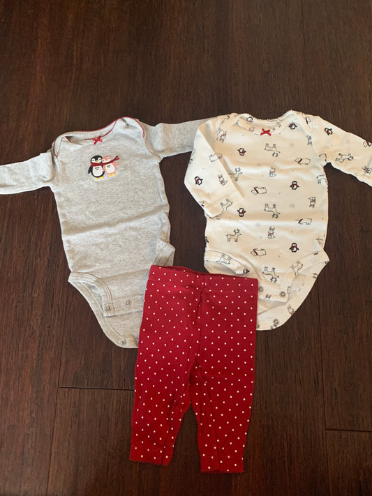 Seller 42, Carters 3-piece set, penguins, Girls 3M