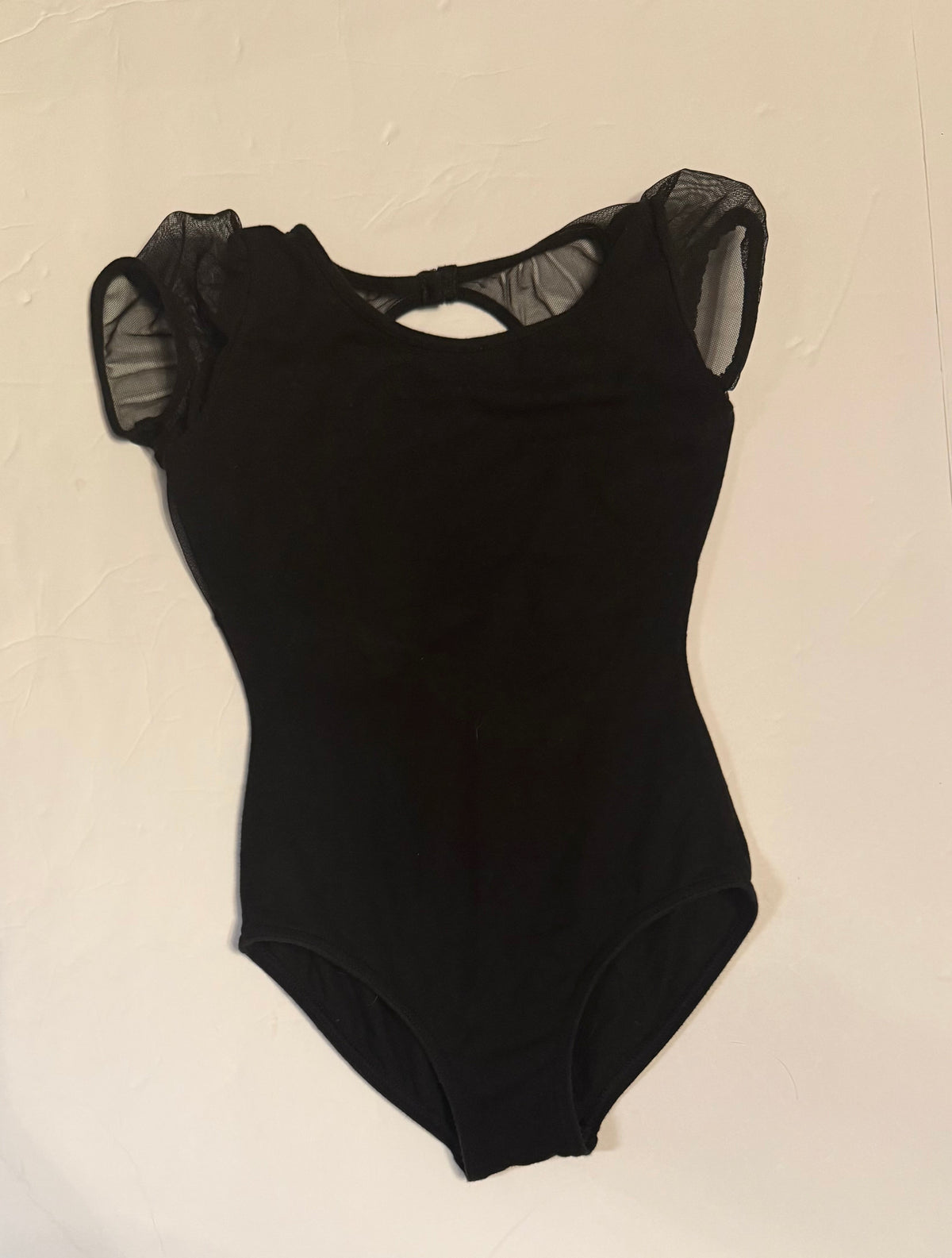#141 Girls Intermediate Size 6 Capezio Black Leotard with Tulle Cap Sleeves