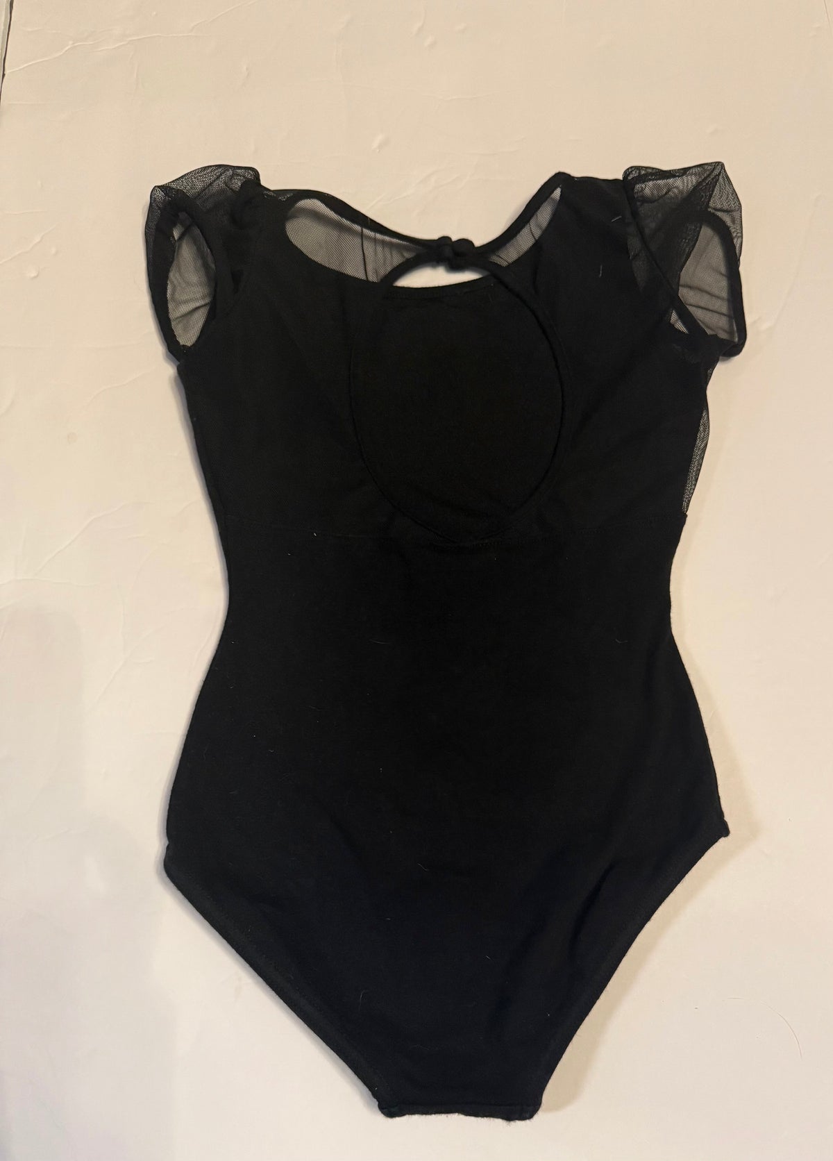 #141 Girls Intermediate Size 6 Capezio Black Leotard with Tulle Cap Sleeves