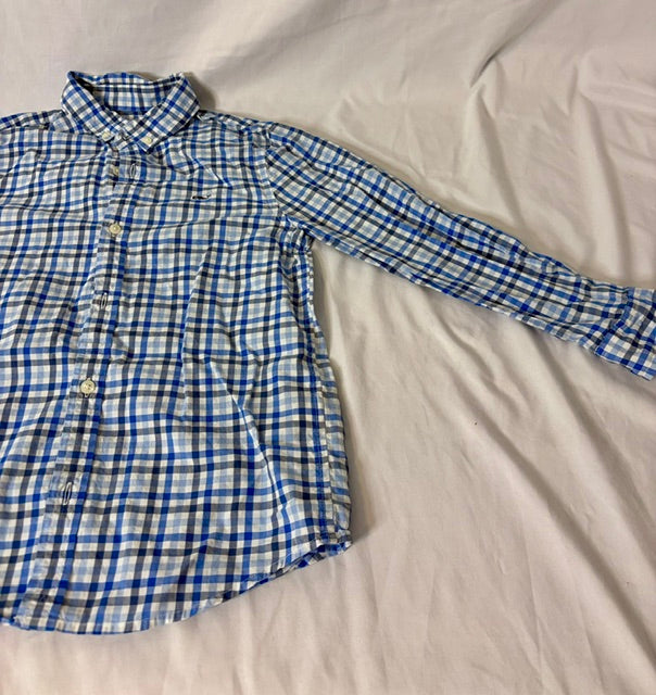 #90 Vineyard Vines Boys Size 7 Blue Gingham Button-Down Shirt