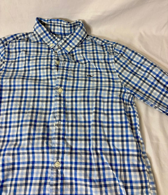 #90 Vineyard Vines Boys Size 7 Blue Gingham Button-Down Shirt