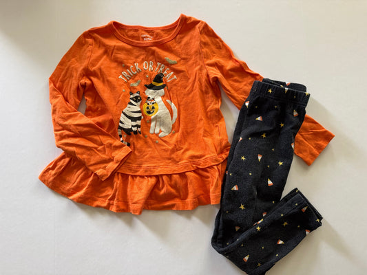REDUCED #92 girls 5 t Halloween orange shirt and leggings outfit set