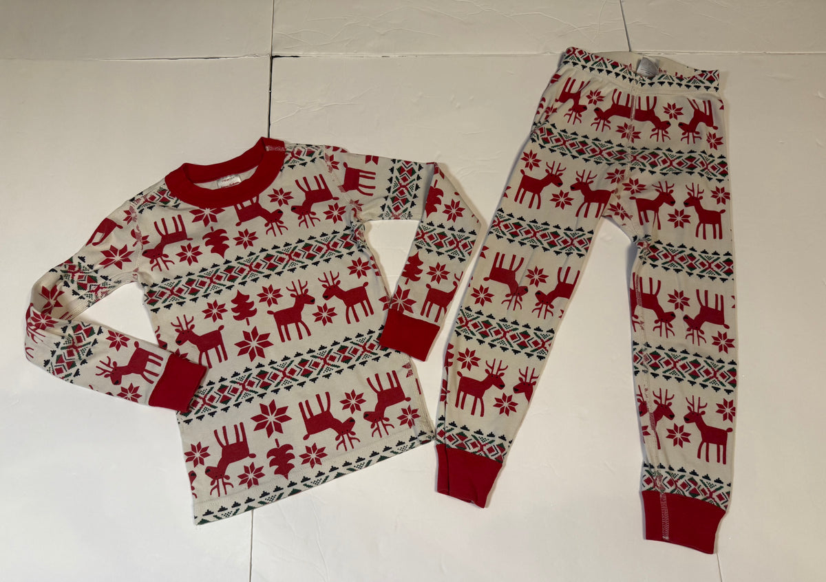#141 Unisex 5 (110) Hanna Andersson Holiday Reindeer Long Sleeve Pajama