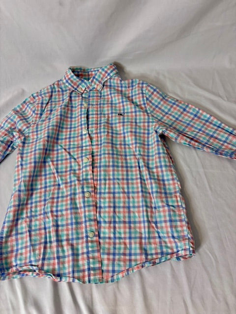 #90 Vineyard Vines Boys Plaid Button-Down Shirt Size 7